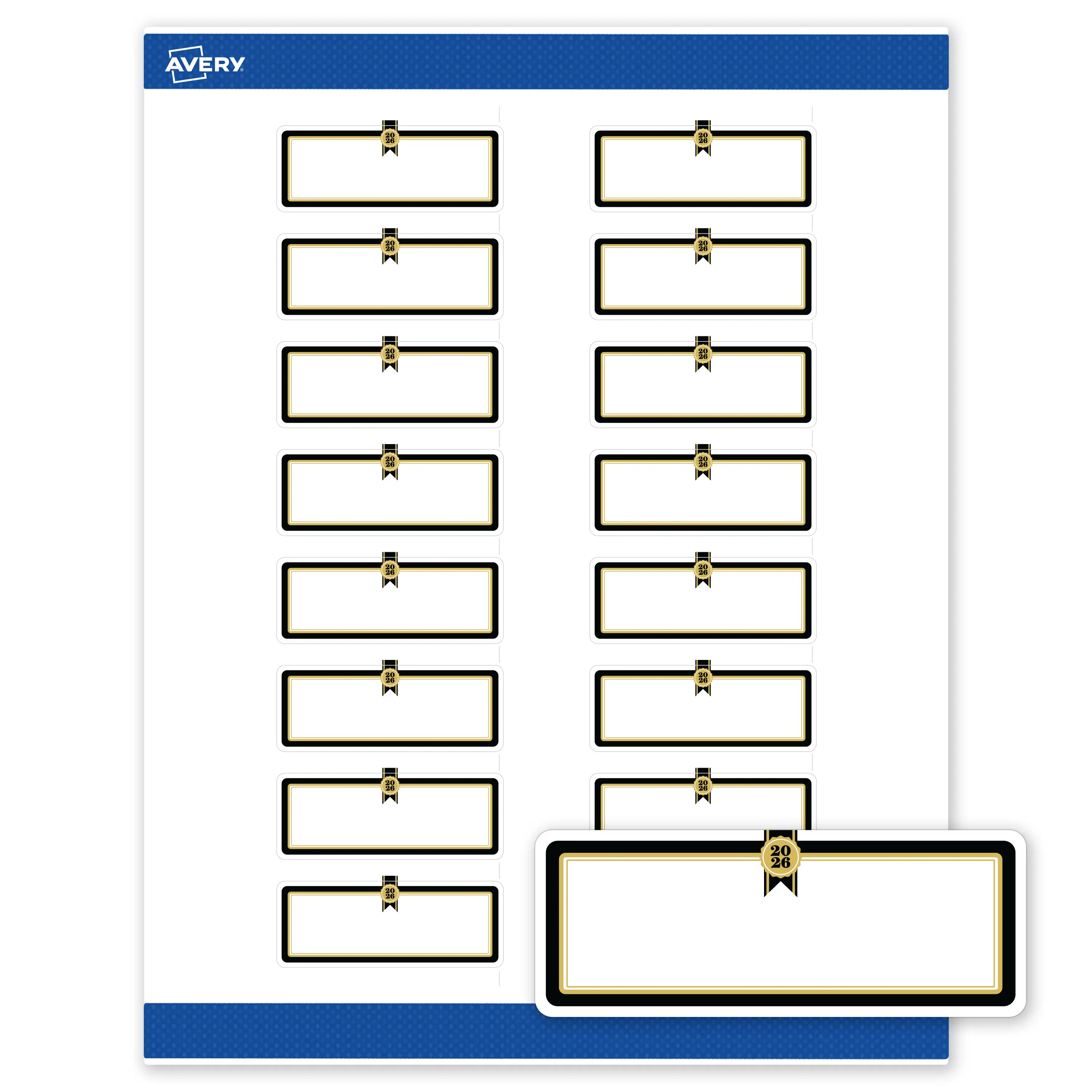 Avery® Printable Address Labels, 1" x 2-5/8", Matte White, Sure Feed® Technology, Pre-printed 2026 Gold & Black Seal Design Great for Graduation, Laser & Inkjet Compatible, 320 Total