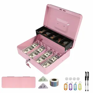 HOMEYUER Large Cash Box with Money Tray and Lock, With 6 kinds accessories, Large Money Box for Cash Register, Storage Box, Metal locking Cash box, Money box, Security box