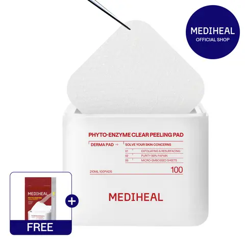 [MEDIHEAL] Phyto-Enzyme Clear Peeling Pad (100 pc) | 99% Pure Plant Enzyme + LHA | 96.93% Exfoliation & 96.49% Pore Cleansing Improvement | Dual-Sided Embossed Pads for Face & Body | Gentle Daily Peeling | Korean Skincare