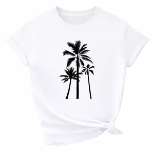 All-Season Comfortable Women’s T-Shirt – Easy-Care Short Sleeve with Iconic Coconut Tree Silhouette