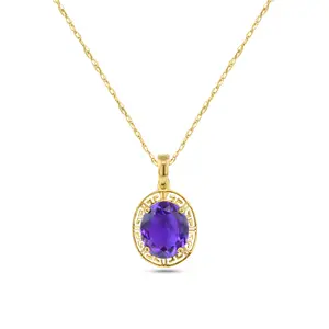 12MM Oval Amethyst Necklace with Greek Key Bezel