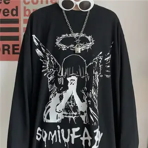 T Shirt for Men Autumn Y2k T-shirt Streetwear Oversized Long Sleeve Anime T-shirt Harajuku Gothic Vintage Graphic Manga Tee Tops Menswear Tshirt
