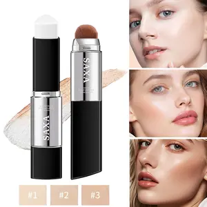 2-In-1 Gradual Tinted Foundation Stick, Dual Head with Brush, Conceal Moisturize, Lightweight Flawless Finish, Detachable Washable Brush Heads