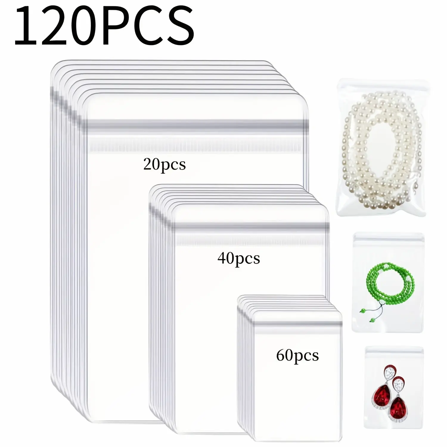 120pcs Storage Bags Set, Including 60pcs 2.76inch Storage Bags, 40pcs 3.94inch Storage Bags, 20pcs 5.12inch Storage Bags, Anti Tarnish Bags, Clear Jewelry Bags, Portable And Dust-proof, for Storing Jewelry Pieces