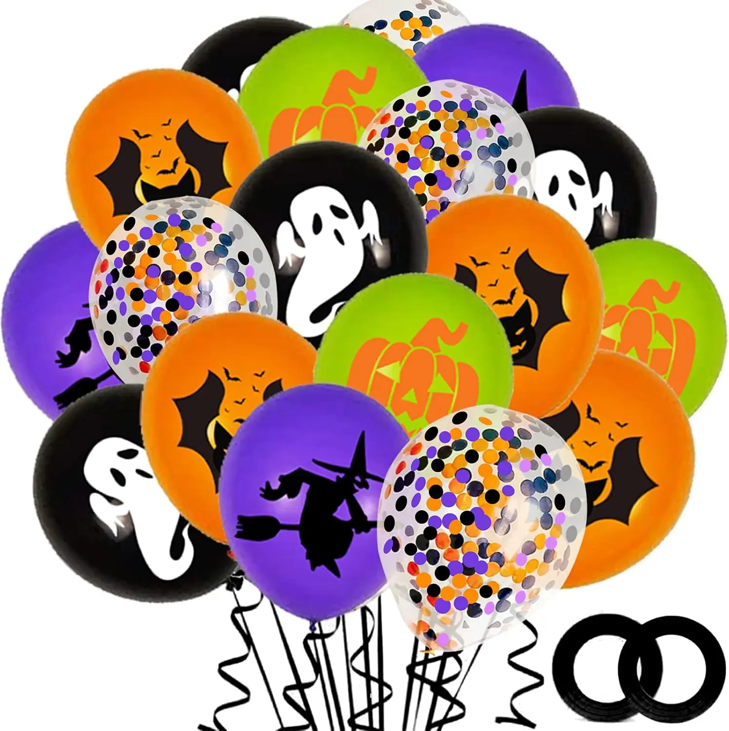 Cozy Fall Gifts 62PCS Halloween Party Balloons Decorations, 12 Inch Black Orange Purple Green Confetti Balloons for Kids Halloween Birthday Bachelorette Party Decorations Supplies