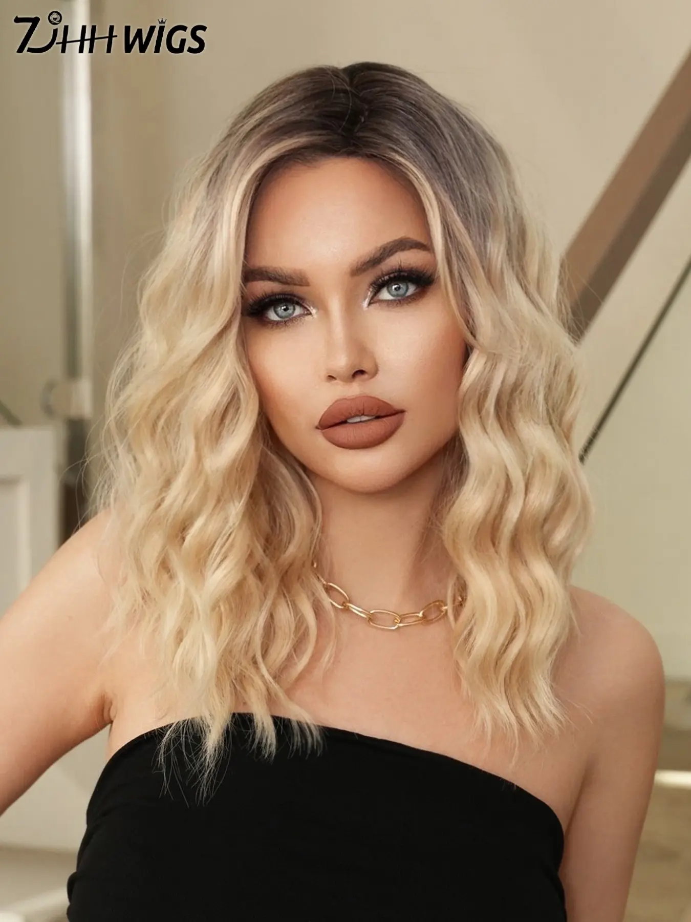 18 Inch Bob Short Curly Rooted & Blonde Wigs for Women, Gifts for Her, Gorgeous Fashion Fluffy Wigs without Bangs, Synthetic Material Curly Hair Full Machine Made Wigs for Party, Daily Use, Valentine's Day Gift, Synthetic Fiber Wig