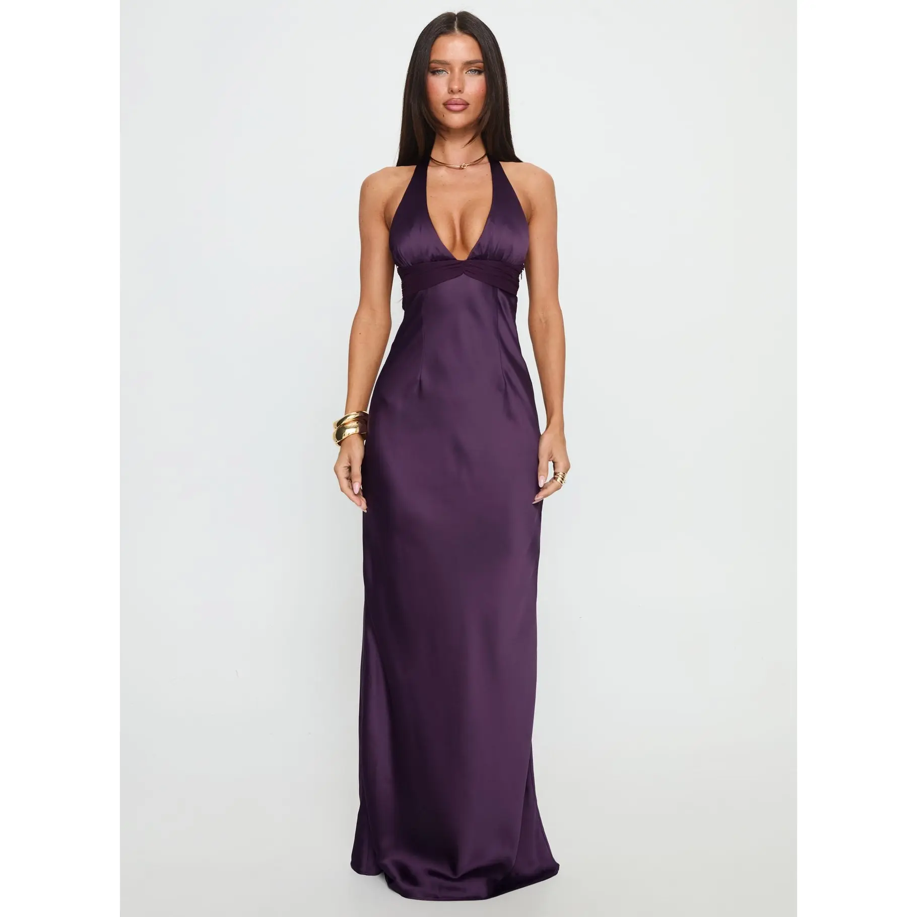 halter strap dress Halter Neck Satin Maxi Dress in Lilac main image 0
