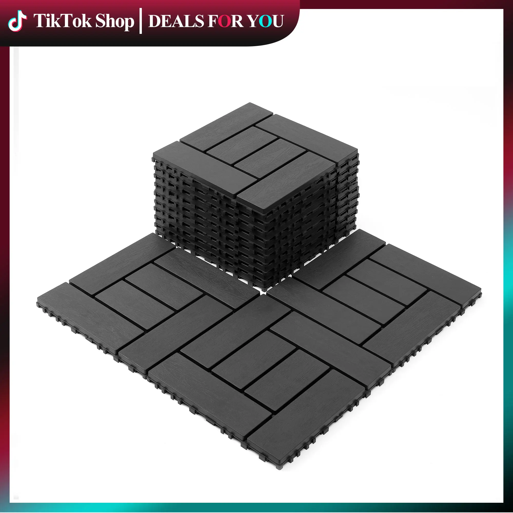 ZZ Style 44 PCS 12x12 Interlocking Deck Tiles Dark Gray Brown Durable Construction for Indoor Outdoor Patio Poolside Balcony