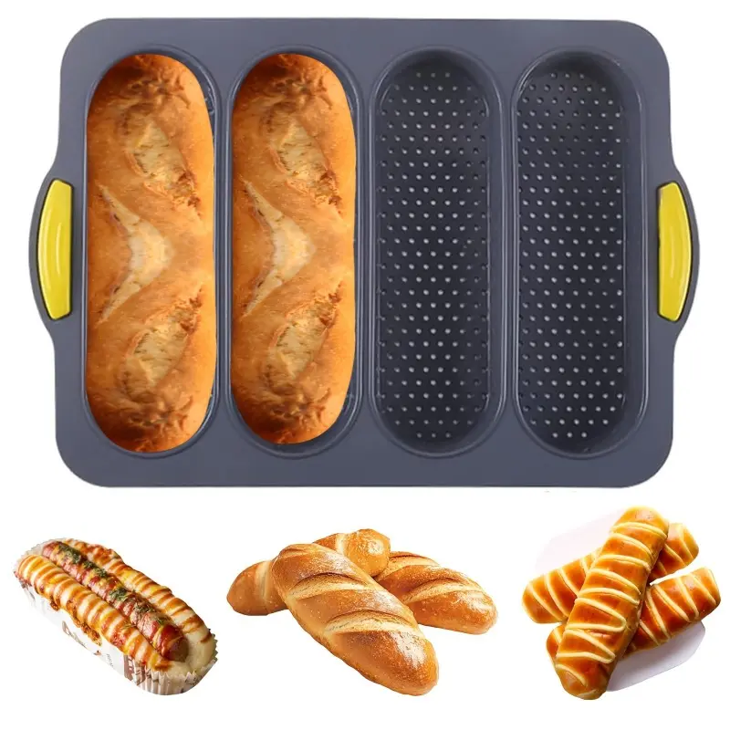 1-piece baguette baking mold, 4-slot bread pan, hot dog toaster, hamburger bun pan—perfect for making homemade sandwiches, baking tools, Silicone Baking Mold, kitchen accessories, ideal for Halloween, Christmas, and Thanksgiving