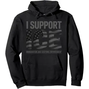 I Support ICE Immigration Officers American Flag Vintage Pullover Hoodie
