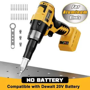 Cordless Electric Pop Rivet Gun for Dewalt 20V Battery (NO Battery!!), 3 Size (1/8", 5/32", 3/16") Aluminum Rivets, with Kit Nose Piece Hardware Tools