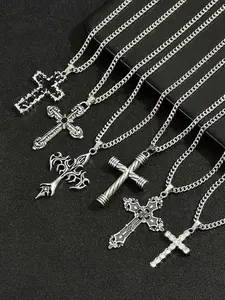 Men's Vintage Cross Pendant Necklace Set, Coptic Cross Necklace, Stainless Steel Jewelry for Party, Daily Clothing Decor, Trendy All-match & Exquisite Jewelry for Birthday Gift, Cross Necklaces