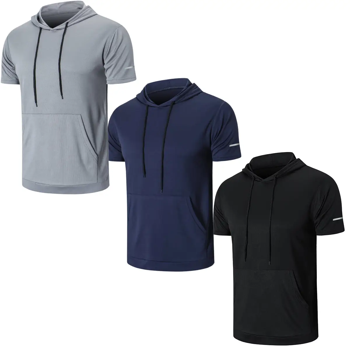 【Purchase one size larger】Men's Plain Round Neck Workout Short Sleeve Mesh Athletic T-Shirts with Hood Spring Sportswear Compression QuickDrying T-shi