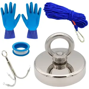 N42 Neodymium Fishing Magnet 675LB Pull Force 75mm Diameter Heavy Duty Lifting Magnet with 20M Rope Grappling Hook Complete Kit for Underwater Salvage Treasure Hunting