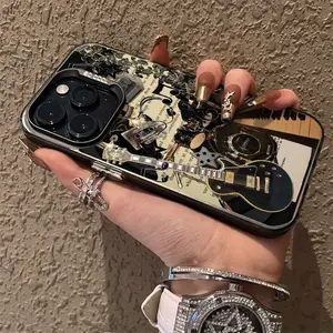 Stylish Guitar Music Piano Design TPU Case for iPhone 16 Pro Max, iPhone 15 Pro Max/14/16 Plus/13 Pro/12/11/X/XR/XS Max Business Anti-Drop Colorful Silvery Acrylic Protective Cover with High Aesthetic Appeal