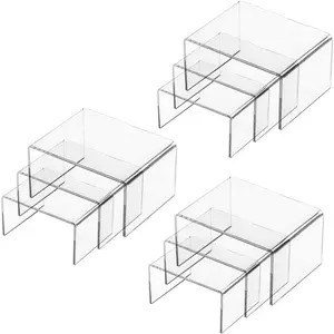 Set of 9 Clear  Display Risers for Figures, Buffets, Cupcakes and  Display Stands
