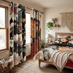 Tyrot Room Decor Must-Haves | 3-Piece Boho Floral Quilt Set & Matching 100% Blackout Curtains — Sold Separately