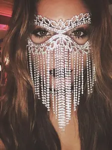 Shiny Rhinestone Mask Fashion Tassel Costume, Women's Mystery Ball Party Accessory, Nightclub Wear, Elegant and Eye-Catching Design