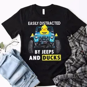 Jeeps And Ducks Distracted T-Shirt Jeep Duck Lover Casual Cotton Tee TikTok Shop Deals Summer Outfits Graphic Tees