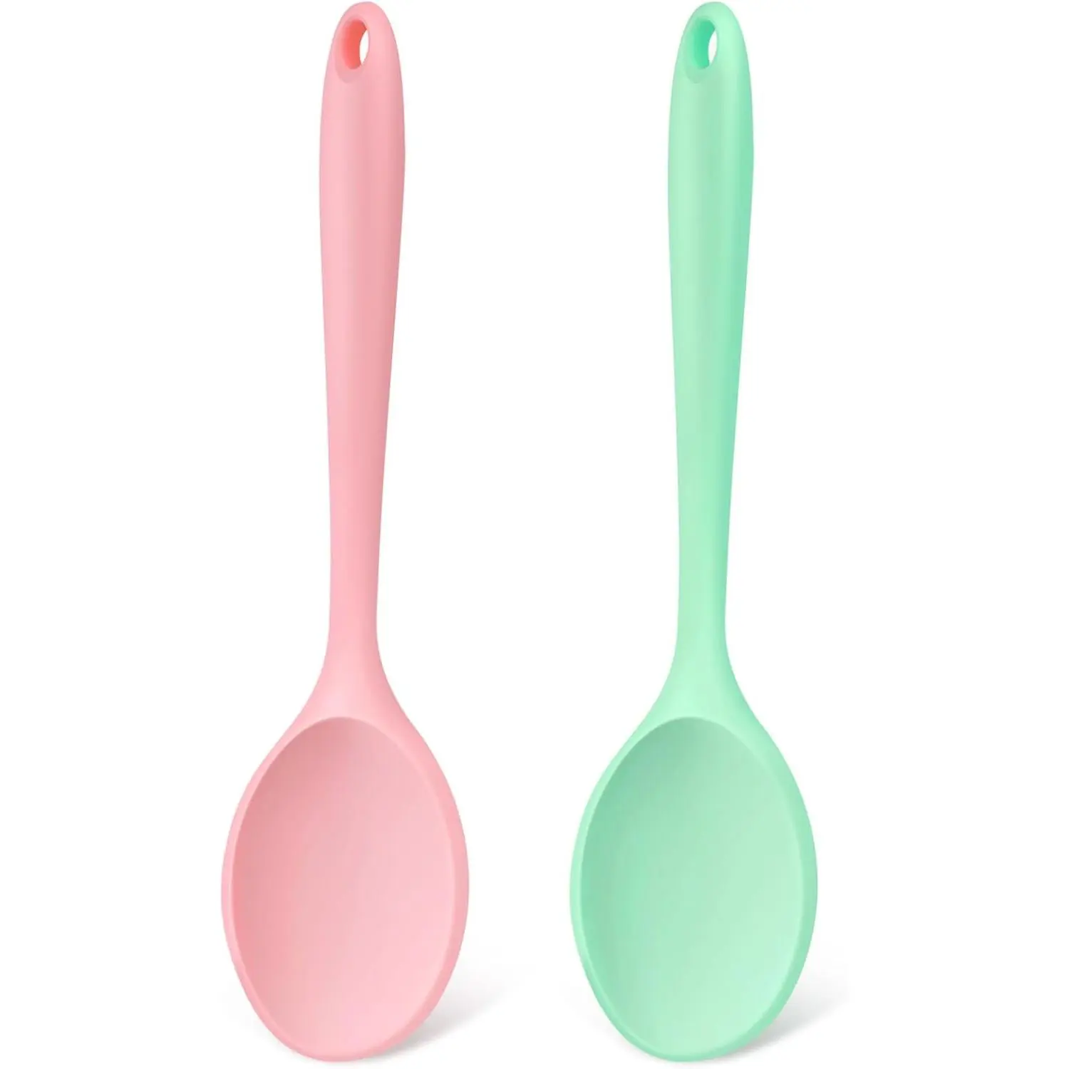 Mixing Spoons 2-Pack, 10.8" Large High Heat Resistant Nonstick Cooking spoon for Stirring, Mixing and Serving, Green &  Rubber Spoon.