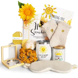 Birthday Gifts for Women, Sending Sunshine Christmas Gifts, Get Well Soon Gifts Basket Care Package Unique Spa Gifts Box with Wine Glasses for Thinking of You Her Sister Best Friend
