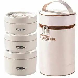 Portable Insulated Food Lunch Container Set, 1 Set Including 3 Counts Lunch Box & 1 Count Insulated Bag, 3 Separate Stackable Lunch Container for Adult & Kids Travel, Kitchenware, Insulated Lunch Compartment, Personal Lunch Box, Insulated Bento Box