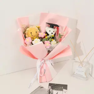 Graduation Bear Bouquet, Artificial Flower Bouquet with Bear Doll, Graduation Season Gift, Home Decor Supplies, Gift for Friends & Family, Gift Basket