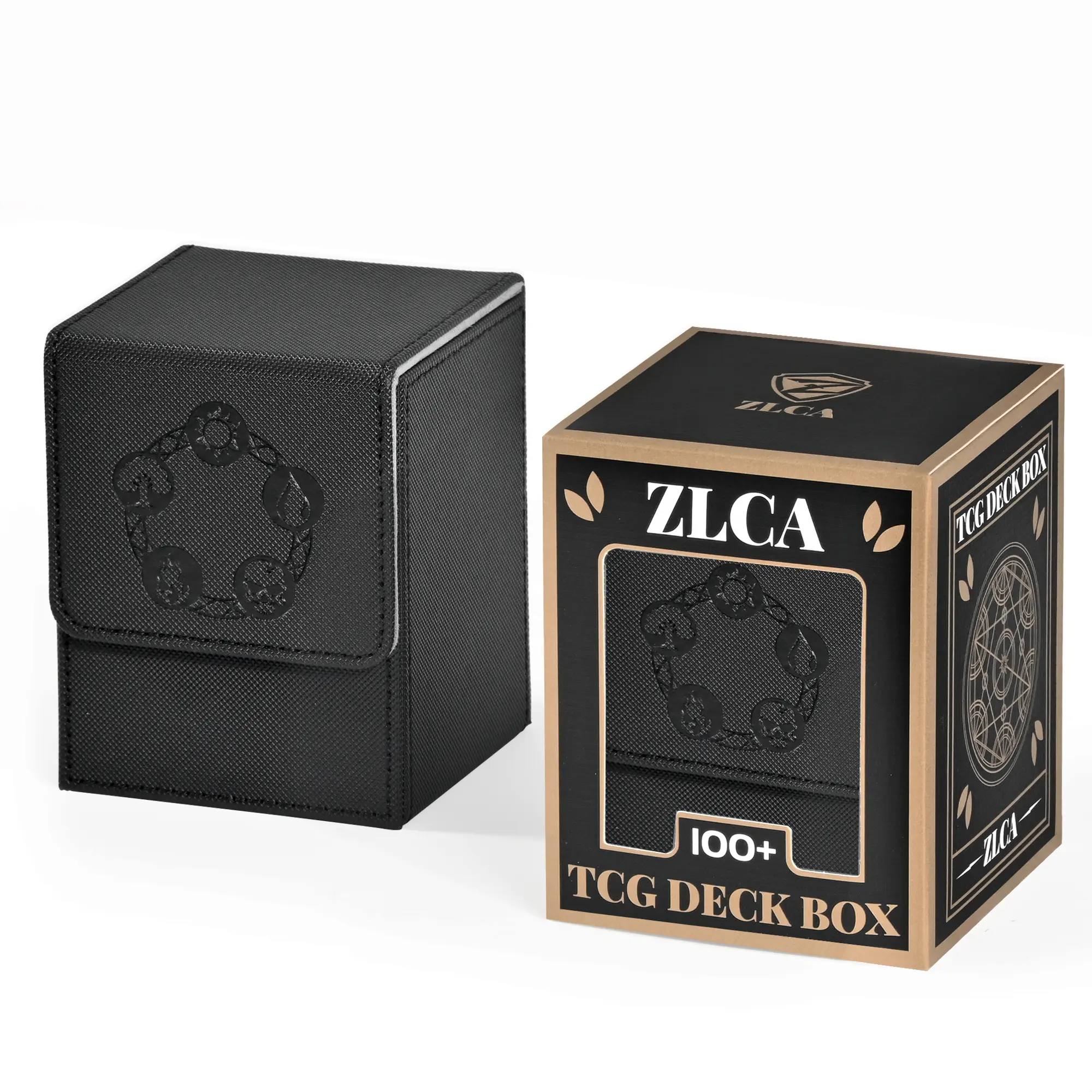 Two for One Card Deck Box for MTG, Fits 100+ Single Sleeved Cards, PU Leather Strong Magnet Card Deck Case for Magic Commander TCG Cards