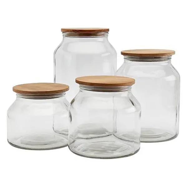 Mason Craft and More 4pc European Glass Canister with Acacia Wood Lids Mason Craft and More 4pc European Glass Canister with Acacia Wood Lids