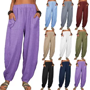 Bowhiejgh Large Stock, Prompt Delivery Women's Clothes Casual Pants Loose Cotton Linen Casual Pants Home Harem Trousers New Style