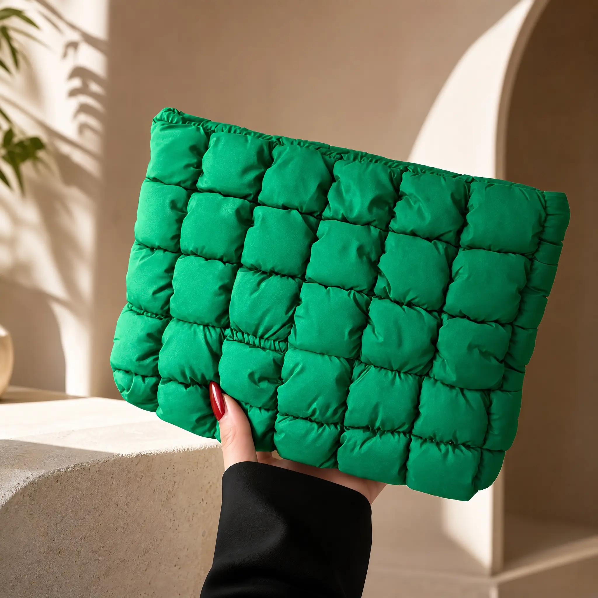 Women's Quilted Puffer Travel Clutch Makeup Bag - Large Capacity Zippered Organizer for Travel Essentials & Toiletries, Makeup Bags, Female