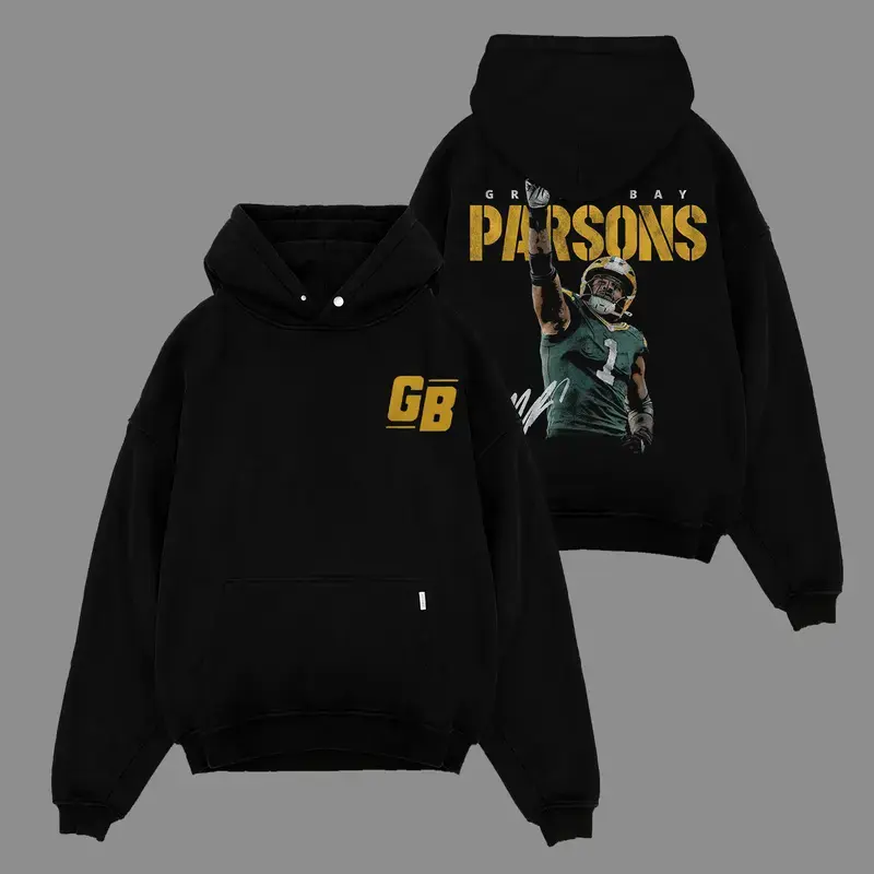 Retro Micah Parsons 1 Packers Nation Game Day Outfit Cotton Hoodie T-Shirt (Made In US), Packers Football Fans Shirt, Game Day Outfits, Gift For Football Fans, Football Graphic Tee