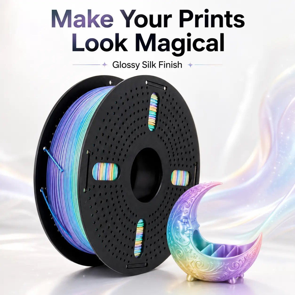 Silk Rainbow Edition 1.75 mm PLA 3D printing filament set, 1200 g, vacuum-sealed and moisture-resistant, no edge curling, high print success rate, multicolor gradient with vibrant colors, compatible with FDM printers, ideal for DIY enthusiasts and craft p