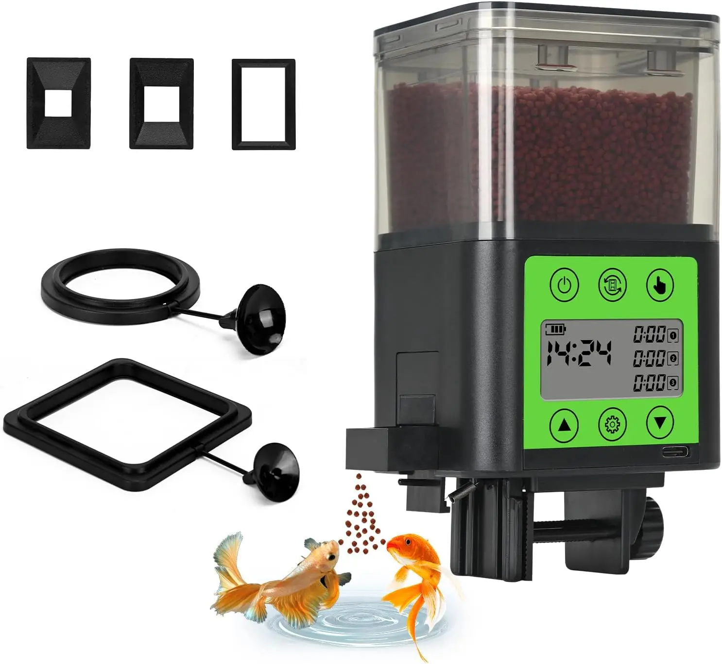 Automatic Fish Feeder USB Rechargeable ML Large Capacity Aquarium Fish Food Dispenser with Two Feeding Ring, Moisture-Proof-Aquarium Electric Timer Feeder for Vacation Business Trips
