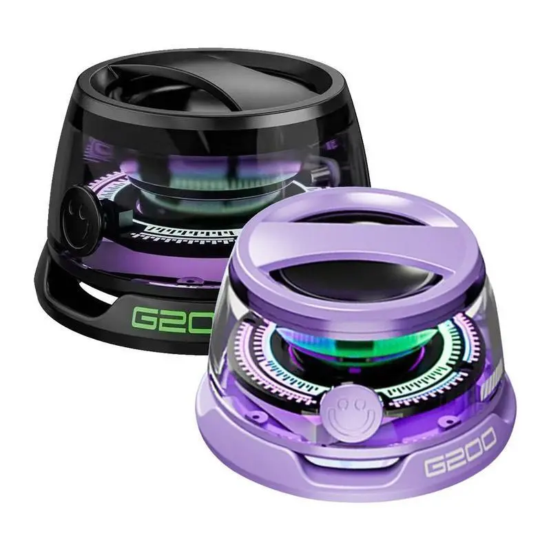 G200 2X Magnetic Mini Bluetooth 5.3 Audio Speaker, 5W Cableless Portable Stereo Bass Speaker with RGB Light, Game Mode, 7H Playtime, Phone Stand - Black/Purple (for iPhone, Travel), Bass Speakers