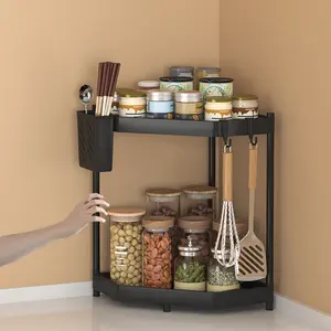 Kitchen Storage Rack, Space-Saving Corner Shelf, 2/3 Layer Standing Organizer, Ideal for Kitchen Utensils & Spices, Durable Design, Home Organizer Hook