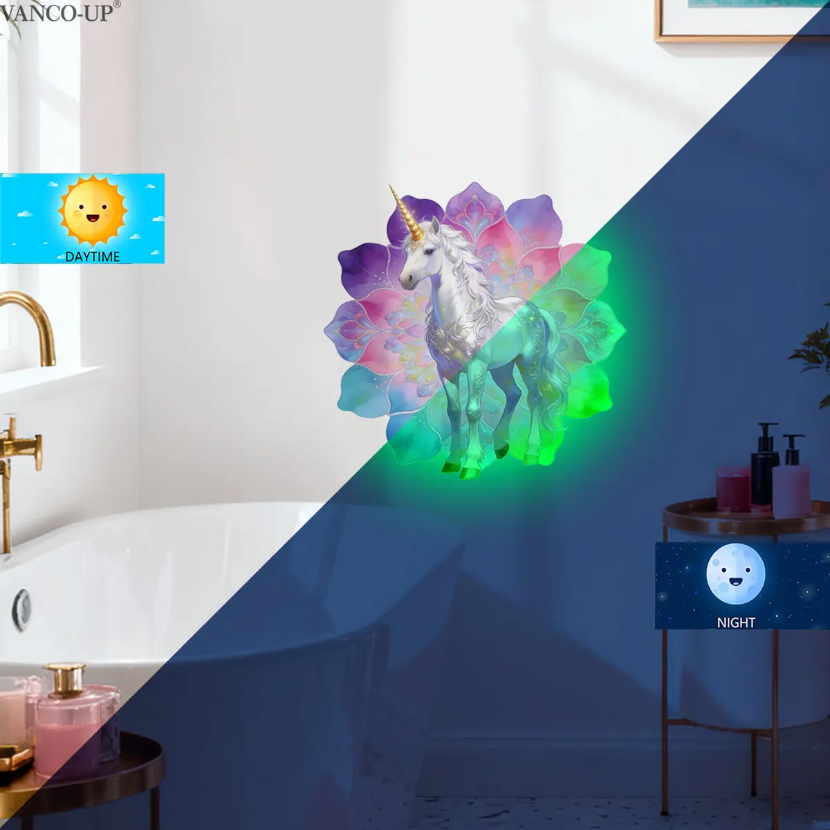 1 Pc 30×30cm Cartoon Unicorn Floral Dreamy Glow-in-the-Dark Flat Wall Sticker for Living Room Bedroom Kids Room Home Decor