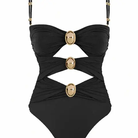 Women's Cut Out Ruched Cami One-piece Swimsuit, Solid Color Sleeveless Swimwear, Stretch Fabric Swimwear for Beach Holiday Vacation, Cutout Bathing Suits, Stretchy Swimwear