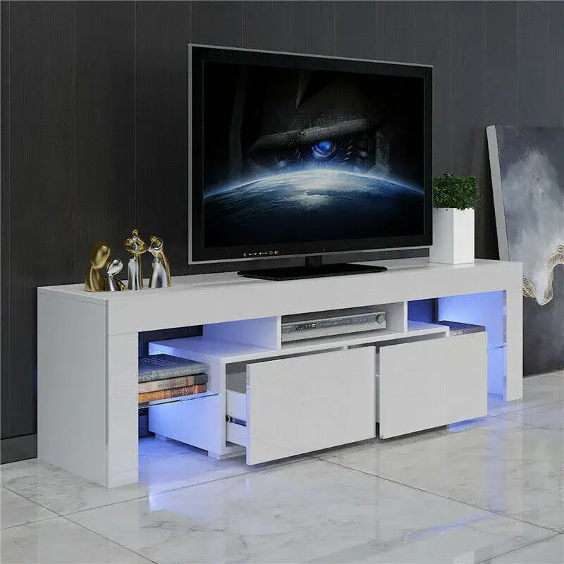 High Gloss TV Stand Cabinet Unit w/ LED Light Entertainment Center for 60" TV