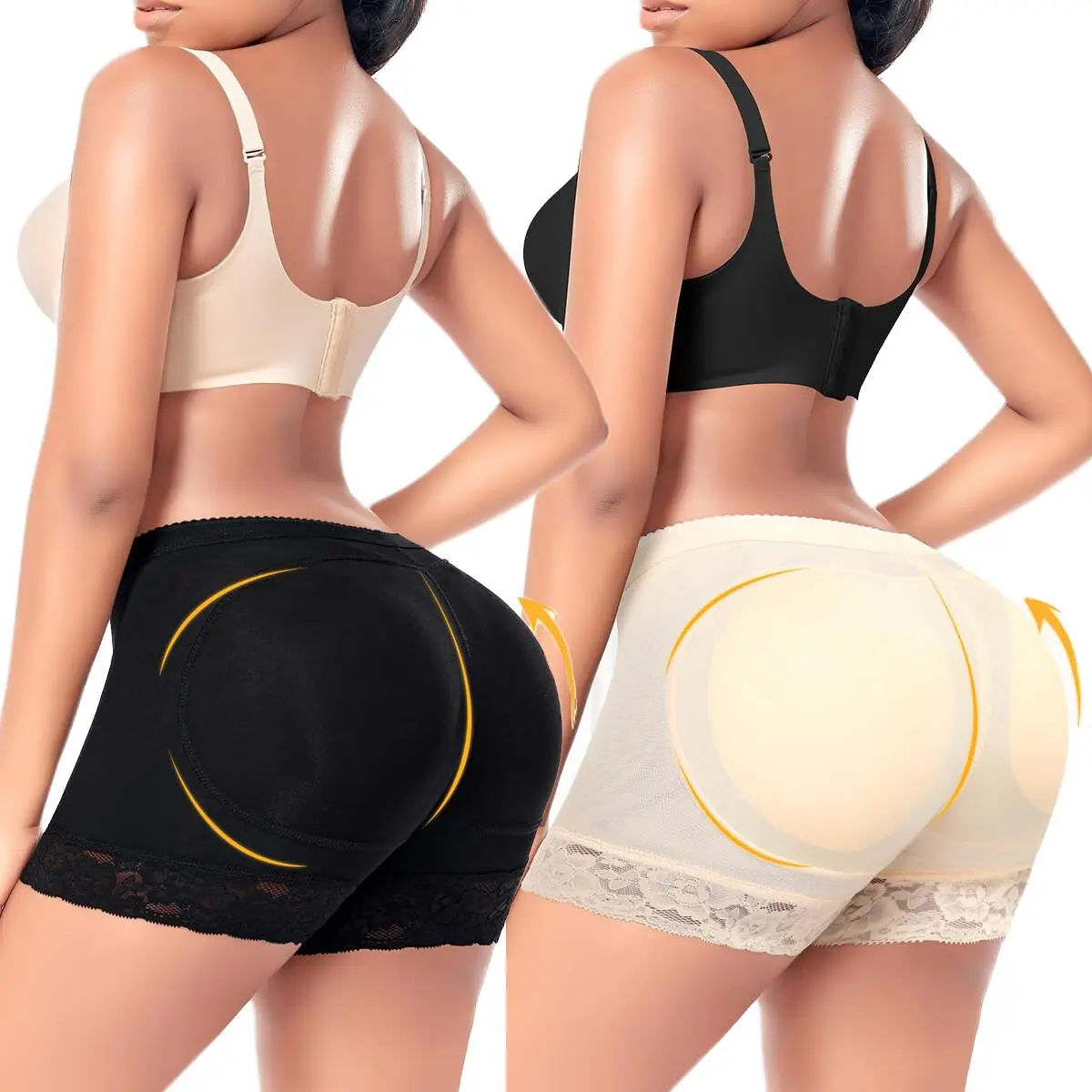 Women's Chic Lace Trim Shapewear Shorts, Cotton Lined Padded Panties with Thick Removable Pads, Smooth Butt Lifter for a Plump Look & All-Day Wear, Style, Suit, Pockets, Formal, Basic, Polyester