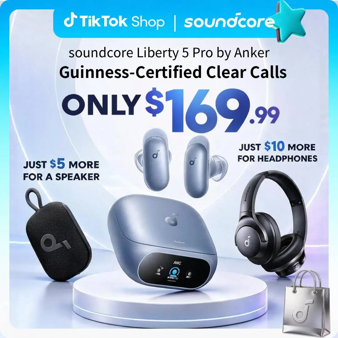 soundcore Liberty 5 Pro by Anker True Wireless Earbuds - Guinness World Records-Certified Crystal Call Quality, ANKER Thus AI Chip, Active ANC, In-Ear Bluetooth Headphones, Noise Isolation, Included Batteries & USB Cable for Noisy Environments