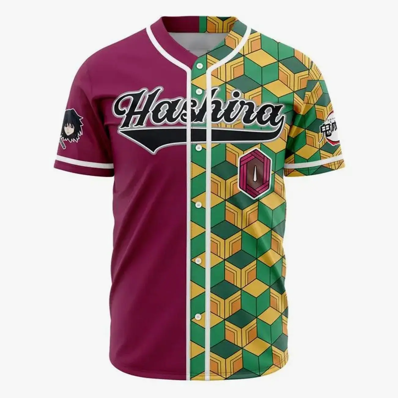 AniBase Club Anime Demon Slayer Tomioka Giyuu Baseball Jersey Kimetsu No Yaiba Cosplay Shirt Unisex Otaku Anime Fan Gift Premium All-Over Print 100% Polyester Warp Knitted Fabric 70H