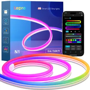 Lepro N1 AI Smart RGB Strip Lights with IC Insert, Dimmable Color Changing LED Rope Light, AI Generated Lighting, LightBeats Music Sync, Color Segment DIY, Voice Control Via App, 9.84ft Wi-Fi & Bluetooth, for Room, Holiday, Outdoor, Decoration