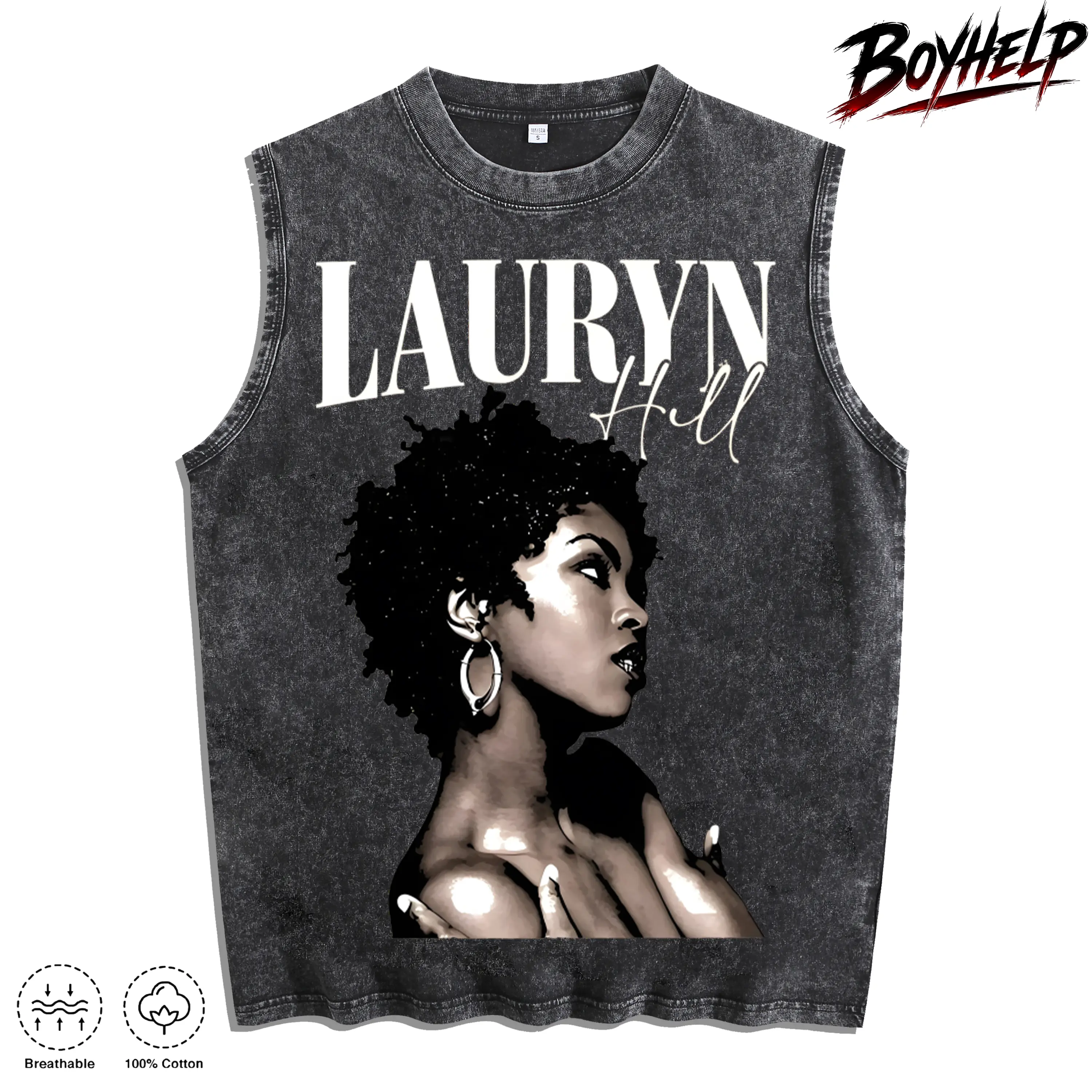 Cool Girl Printing, Versatile, Distressed vest Loose Fit, Casual Street Style,Men's Casual Crew Neck Sleeveless Washed Vest, Perfect For Summer Vacations.Features A Stylish Print And Y2K Street Style.An Excellent Gift For Boyfriends campingessentials