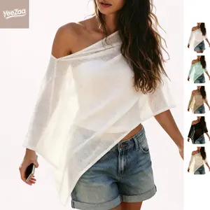 YeeZaa Sheer Poncho Top Women Off Shoulder Boho Mesh Shawl Breathable Fine Knit Shrug Casual Seaside Cover Up Summer Vacation 2026