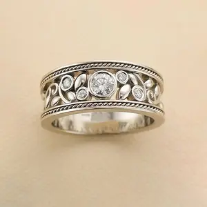 Cubic Zirconia Ring - Retro Hollowed-Out, Baroque, Bold, Decorative Engraving, Designer-Style European and American Personalized Fashion Costume Jewelry Accessory, Cubic Zirconia Rings, Baroque Rings