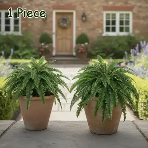 ☘️ Aesthetic Artificial Boston Fern, Large Faux Greenery for Front Porch (1Pc) Artificial Plants