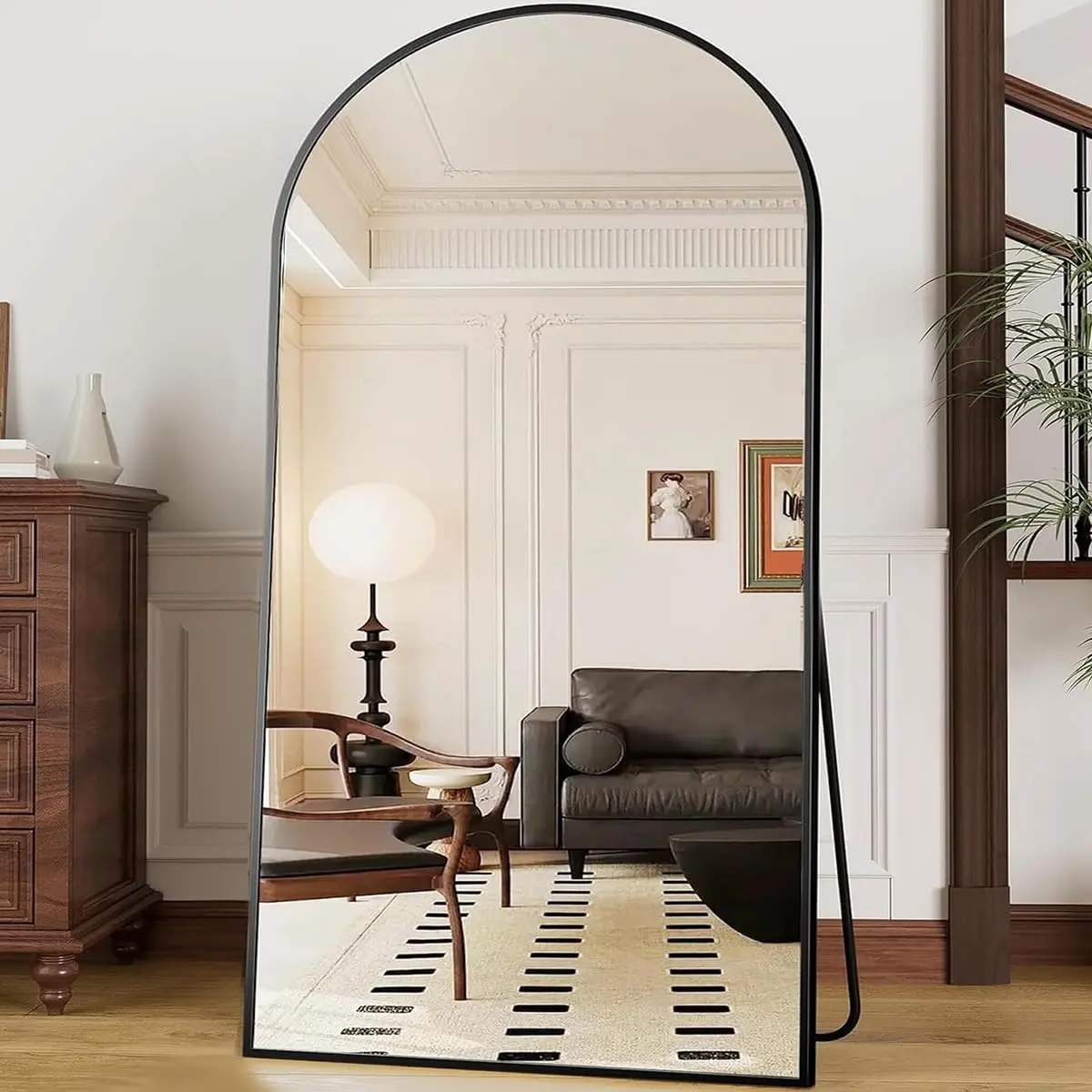 72in x 26in Modern Arched Full-Length Mirror with Aluminium Alloy Frame, Shatter-Proof Tempered Glass, Black Standing Base, Indoor Furniture for Room Decor, Wall-Mounting/Hanging/Leaning Installation Options, Floor