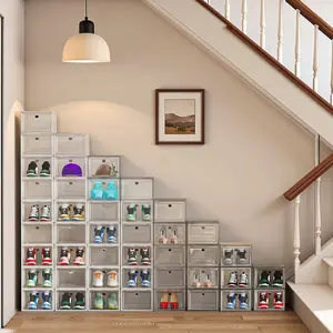 12 PCS Thickened Clear Shoe Display Boxes with Lids, Foldable Stackable Combined Shoe Rack, Plastic Sneaker Containers, Space-Saving Storage Organizer for Entryway, Bedroom, Home, Dorm