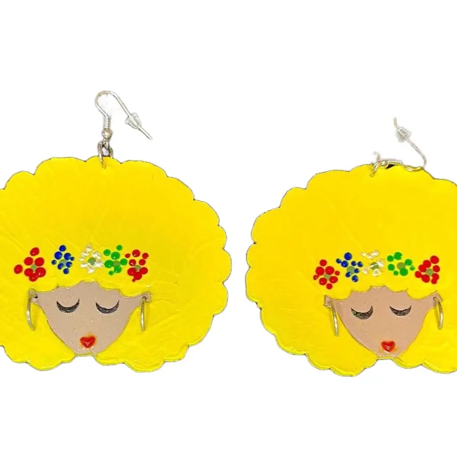 Wooden Afro Earrings